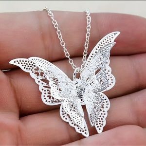 925 Silver Plated Hollow Butterfly Pendant